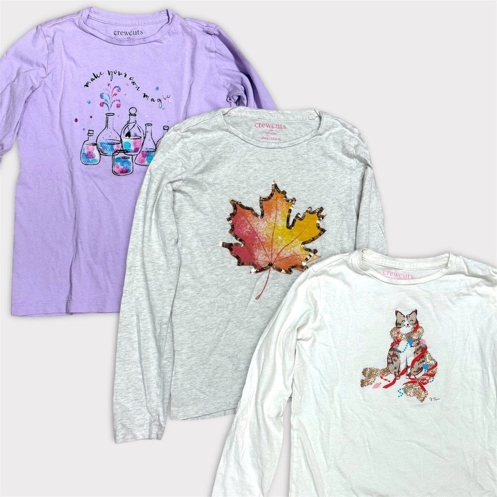 Crewcuts Girls Long Sleeve Graphic Tee Bundle Set of 3 Size M (8–9)